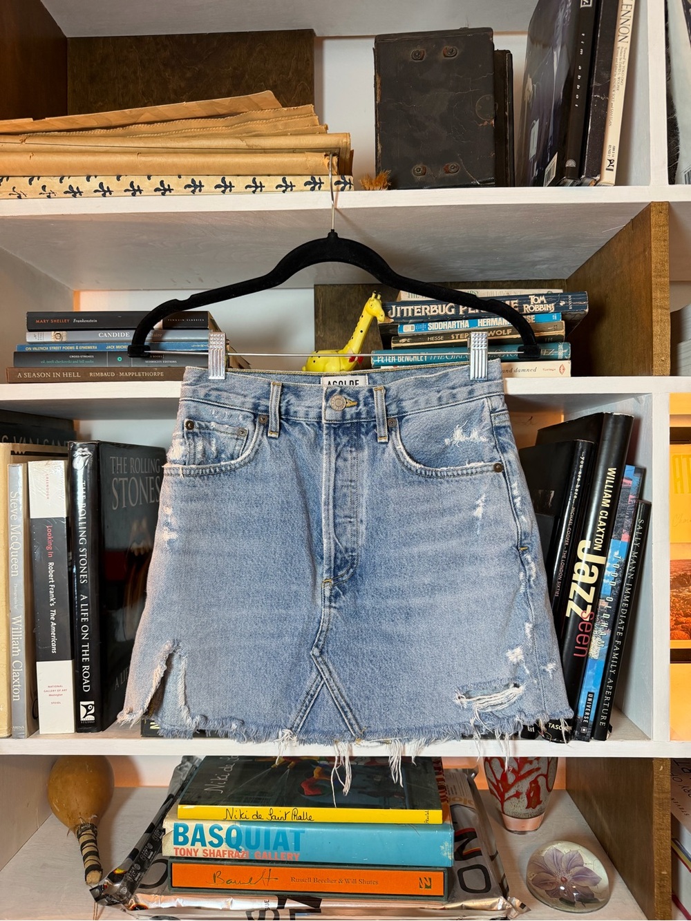 Light Blue Distressed Denim Mini Skirt